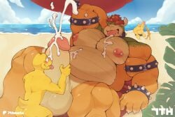 2025 7thmeta absurd_res anthro anthro_on_anthro areola armband ass background_character balls barazoku beach beach_chair beach_umbrella belly biceps big_balls big_belly big_muscles big_penis blush bodily_fluids bowser bracelet chair claws cloud collar cum cum_on_chest cum_on_face cum_on_partner cum_on_self cumshot day deltoids duo_focus ejaculation erection eyebrows furniture genital_fluids genitals glans group hair hand_behind_back handjob hi_res horn huge_balls huge_belly huge_cock huge_muscles hugging_penis humanoid_genitalia humanoid_penis jewelry kemono kneeling koopa koopa_troopa leaf looking_pleasured lying male male/male mario_bros motion_lines musclegut muscular muscular_anthro muscular_male narrowed_eyes nintendo nipples non-mammal_balls non-mammal_nipples nude on_back open_mouth open_smile orgasm outside overweight overweight_anthro overweight_male parasol pecs penile penis quads sand scalie sex size_difference smile spiked_armband spiked_bracelet spiked_collar spikes teeth thick_arms thick_penis thick_thighs tongue tongue_out two-handed_handjob water watermark