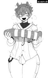 1boy big_ass blush bulge curvy curvy_male dildo dressed ensemble_stars! excited gay jun_sazanami male shaking sonatine_(artist) yaoi