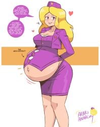 advance_wars arbrianarchy blonde_female blonde_hair english_dialogue english_text hand_on_belly nails_painted nell_(advance_wars) pregnant pregnant_female super_belly