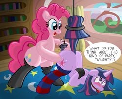 ahe_gao anthro arms_behind_back ball_gag blush bondage dildo femdom femsub friendship_is_magic gag my_little_pony pinkie_pie_(mlp) sex_toy straight_hair tail_bondage twilight_sparkle_(mlp) twipie ziemniax