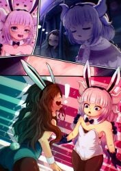 anime blush blush brown_hair bunny_ears bunny_girl bunny_tail bunnysuit dragon_girl dragon_maid dream heart heart-shaped_pupils heart_eyes innocent kanna_kamui love moon night nosebleed saikawa_riko shocked shocked_expression sleeping sparkles suprised surreal thighs train transformation vasuwaru white_hair