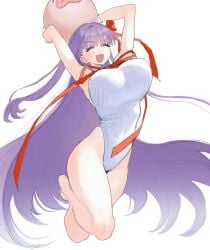 1girls arms_up ball big_breasts female large_breasts ribbon swimsuit tagme takustorage
