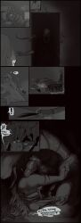 comic greyscale hand_on_head insects monster raped speech_bubble tears