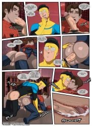 black_hair blowjob blowjob_face brown_hair cum cumming gay gay_blowjob gay_sex invincible invincible_(tv_series) mark_grayson nsfw potential_licker spider-man spider-man_(series) ultimate_spider-man unmasked yaoi