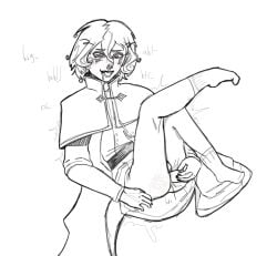 androgynous ass_out crying dacryphilia drooling ejaculation half-dressed identity_v leg_up male male_masturbation male_only masturbation nathaniel_norwell no_color object_insertion skinny vibrator