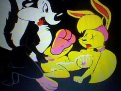 crossover cum jazz_jackrabbit jazz_jackrabbit_(series) looney_tunes lori_jackrabbit pepe_le_pew skunk smooth_fur