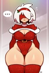 big_breasts blindfold christmas christmas_outfit legendofnerd nier:_automata thick_thighs white_hair yorha_2b