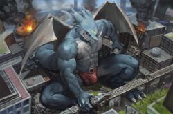 bulge city clothing crush digimon exveemon fire gigantic hyper jiandou macro male male_only muscles rampage solo speedo swimsuit train wings xbuimonsama