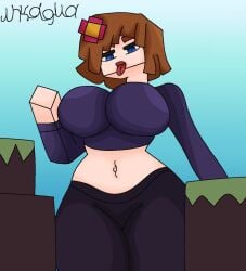 1girls big_ass big_breasts curvy front_view hips hourglass_figure jenny_belle_(slipperyt) looking_at_viewer midriff minecraft stuck stuckage thick_thighs tongue_out wide_hips