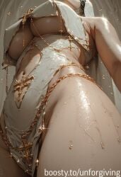 ai_generated belly belly_button covered_nipples cross dreasts glitter gold_(metal) gold_jewelry hips large_breasts navel nun nun_outfit slim sweat sweatdrop underboob unforgiving wet wet_body wet_skin