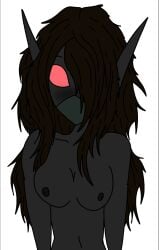 2d blush breasts breasts brown_hair dark-skinned_female dark_skin elf elf_ears elf_female elf_girl female female female_focus female_only grey_body grey_skin grey_skinned_female hair long_ears long_hair looking_at_viewer mask mask_only masked masked_female messy_hair mostly_nude nipples original original_character pink_eyes solo solo_female solo_focus uncensored upper_body wild_hair woman_only