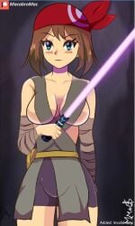 breasts jedi lightsaber macabromac may_(pokemon) pokemon rey_(cosplay)