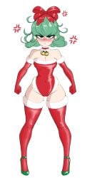 angry_face arm_gloves bells blush blushing_female bow_ribbon cameltoe choker christmas christmas_clothing christmas_headwear christmas_outfit cleavage curly_hair female female_only green_eyes green_hair high_heels leotard medium_breasts sealguy solo solo_female tatsumaki thigh_gap thighhighs thighs thin_female thin_waist