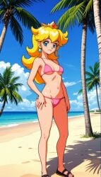 1girls ai_generated akimbo223 beach blonde_hair female female_only mario_(series) micro_bikini princess_peach stable_diffusion