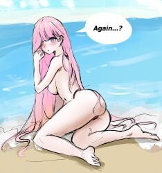 1girls beach big_breasts breasts female marima666_(artist) pink_hair water