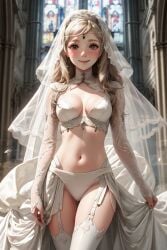 ai_generated ai_hands blonde_hair church fire_emblem fire_emblem_fates medium_breasts ophelia_(fire_emblem) poor_quality smile wedding_dress wedding_veil white_skin