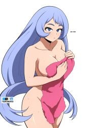 1girls ass big_ass big_breasts blue_eyes blue_hair breasts closed_mouth female female_focus female_only long_hair looking_at_viewer my_hero_academia navel nejire_hado solo_female solo_focus sweat thick_thighs thighs towel tsuranukko watermark