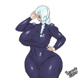 1female 1girls 2d 2d_(artwork) ass big_ass big_breasts big_hips big_thighs blue_hair boobs_bigger_than_head breasts female female_focus female_only flat_colors gigantic_breasts hips jujutsu_kaisen keyaruki massive_breasts mei_mei_(jujutsu_kaisen) milf shiny_skin signature simple_background simple_coloring solo solo_focus standing thick_thighs thighs twitter_link unrealistic_proportions voluptuous voluptuous_female