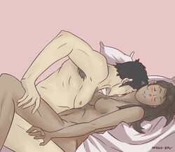1boy 1girls armpit_hair avatar_legends blush breasts dark-skinned_female dark_skin female human interracial korra mako male male/female omako small_breasts smooth_skin straight the_avatar the_legend_of_korra water_tribe