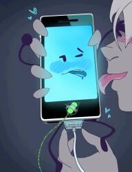 adamation_inc. adamationz animationepic anonymous_character blue_blush blush blush_lines charger human ii inanimate_insanity licking licking_phone mephone mephone4 non-human object_show object_show_community object_shows osc phone phone_charger what