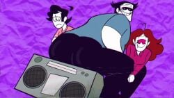 1girls 2boys animated ass black_hair boombox clothed clothing female frank_(spooky_month) funny hair jiggling_ass kevin_(spooky_month) male spooky_month tagme tagme_(artist) tagme_(character) tv_girl video