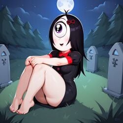 1girls ai_generated barefoot feet goth graveyard iris_(ruby_gloom) no_panties ruby_gloom_(franchise) sitting