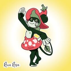 anthro bare_legs barefoot closed_eyes dancer dancing disney flat_chest flower_hat furry green_body green_hair hair_bun leaf mickey_mouse_shorts minnie_mouse mole_under_eye mouse_ears mouse_girl mouse_tail nipples plant_girl public_domain rena_rossa skirt toes topless