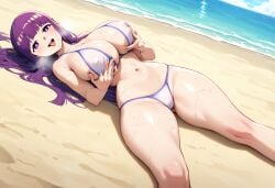 1girls ai_generated beach big_ass big_breasts big_butt bikini blush blushing_female blushing_profusely breast_lift breath bubble_ass bubble_butt cleavage deep_cleavage dripping female female_only fern_(sousou_no_frieren) hands_under_breasts holding_breast holding_up_breasts horny horny_female huge_ass huge_breasts kneeling large_breasts leaning_back looking_at_viewer lust lustful_gaze massive_breasts narrow_waist nipples_visible_through_bikini nipples_visible_through_clothing open_mouth posing posing_for_the_viewer purple_eyes purple_hair saliva saliva_drip saliva_trail self_upload sousou_no_frieren sweatdrop sweating sweaty sweaty_body sweaty_breasts sweaty_butt thick_nipples thick_thighs tongue wide_hips yeetyboi5000