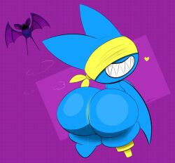 adorabat anthro artist_name ass bat bat_wings big_butt big_ears blindfold blue_body blue_ears blue_fur blue_wings bodily_fluids cartoon_network female fur generation_1_pokemon grin heart_symbol hi_res huge_butt mammal mao_mao:_heroes_of_pure_heart membrane_(anatomy) membranous_wings musk nintendo ota_(artist) pegleg pokemon pokemon_(species) presenting presenting_hindquarters rear_view sharp_teeth signature smile solo sweat sweaty_butt teeth text thick_thighs wings zubat