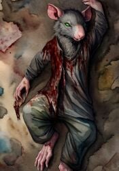 anthro blood gore looking_at_viewer male non-human rat rodent solo suggestive warhammer_(franchise)