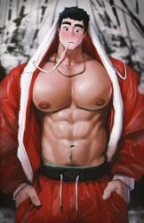 abs beefy black_hair bodybuilder christmas christmas_outfit daddy holidays hoonzino lad male male_only manly muscle muscles muscular muscular_male nipples no_visible_genitalia pecs solo_male