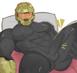 erect_penis helmet jaxcian master_chief pecs skin_tight_outfit