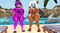 2milfs 3d 3d_(artwork) anthro areolae beach big_breasts blue_eyes breasts female female_only jade_the_bat looking_at_viewer milf mother nipples nude nude_female original_character purple_fur pussy sandals sega sonic_(series) sonico4ever umi_the_tsunami white_hair