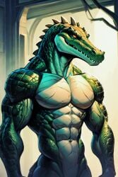 abs anthro athletic athletic_anthro athletic_male biceps bottomwear clothing crocodile crocodilian crocodylid male muscular muscular_anthro muscular_arms muscular_male navel nude pecs reptile scalie solo triceps veiny_biceps veiny_muscles