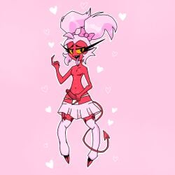 crossdressing demon femboy garter_straps helluva_boss humanoid_penis imp moxxie_(helluva_boss) penis skirt tail vivienne_medrano vivziepop