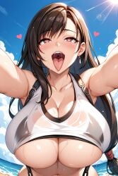 ahe_gao ai_generated big_breasts breasts female final_fantasy final_fantasy_vii heart-shaped_pupils horny_female huge_breasts hugging intimate long_hair marivista massive_breasts pov saliva shiny_skin sweat swimsuit_under_clothes tifa_lockhart tight_clothing toned_female tongue_out