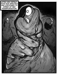 black_and_white bound captured cocoon corruption covered_in_goo covered_in_slime head_parasite infected infection leeper_parasite_(oozed) leeper_parasite_(witchdoctordb) monster noir_(oozed) noir_(witchdoctordb) oozed parasite pointy_nose slime slime_monster slime_on_body stuck text text_box witchdoctordb