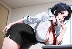 black_lipstick ent90 office_suit red_eyes shirt tie