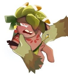 1furry angry_expression commission commissioner_upload cookie_run cookie_run:_tower_of_adventures gay male meatxan penis plantain_cookie size size_difference skirt_lift small_penis smaller_male tanned_skin tribal_markings