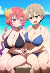 2girls ai_generated beach big_ass big_breasts big_butt bikini blush blushing_female blushing_profusely breasts_to_breasts breasts_touching breath bubble_ass bubble_butt busty busty_female cleavage crossover deep_cleavage dripping duo duo_female erect_nipples erect_nipples_under_bikini erect_nipples_under_clothes female female_only finger_heart finger_heart_with_partner hard_nipples heart heart_fingers heart_hands heart_hands_duo heart_symbol huge_ass huge_breasts ilulu_(dragon_maid) kobayashi-san_chi_no_maidragon large_breasts lesbian_lovers lovers massive_breasts miss_kobayashi's_dragon_maid narrow_waist nipples_visible_through_bikini nipples_visible_through_clothing open_mouth petite petite_body petite_female posing posing_for_the_viewer self_upload shortstack side_by_side sitting sweatdrop sweating sweaty sweaty_body sweaty_breasts sweaty_butt thick_nipples thick_thighs uzaki-chan_wa_asobitai! uzaki_hana wide_hips yeetyboi5000 yuri yuri