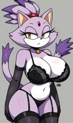 ai_generated alternate_costume armwear black_armwear black_legwear black_lingerie black_thighhighs blaze_the_cat female giant_breasts legwear lingerie pixai sonic_(series) sonic_the_hedgehog_(series) thighhighs wide_hips