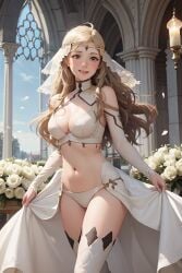 ai_generated blonde_hair bridal_outfit bride fire_emblem fire_emblem_fates looking_at_viewer medium_breasts ophelia_(fire_emblem) smile white_skin