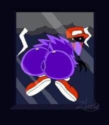 absurd_res anus ass big_anus big_butt big_shoes black_hands clothing footwear hat headgear headwear hi_res looking_at_viewer looking_back male mammal pizza_tower porcupine purple_body red_clothing red_footwear red_hat red_headwear red_shoes rodent shadowed_eyes shoes snick.exe_(pizza_tower) solo white_eyes zbotg