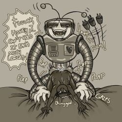 anon antennae antennae_(anatomy) deltarune doggy_style drooling fangs grin letttusse lost_in_pleasure oc_x_canon robot_humanoid rough_sex self_insert size_difference tail tenna_(deltarune) text text_bubble tv_head y/n you
