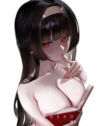 1girls astra_yao big_breasts black_hair book busty dark_hair female female_only hoyoverse huge_breasts large_breasts light-skinned_female light_skin magazine meme meme_reference mihoyo naked nude ouch_meme red_eyes ringeko_chan tagme topless zenless_zone_zero