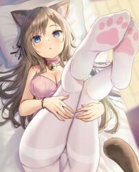 cat_ears catgirl cute female_only legs_up looking_at_viewer