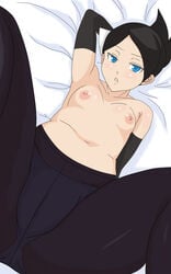 black_hair breasts color female female_only hair human lying marley_(pokemon) nipples on_back pokemon pokemon_dppt short_hair solo tagme