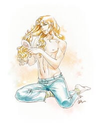 1boy 2002 artist_request bishoujo_senshi_sailor_moon brushing_hair clothing femboy male male_only shirtless solo solo_male tagme zoisite