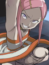 1girls anemone_(eureka_seven) armpit cleavage dress erection eureka_seven futanari grin hair huge_cock imminent_rape intersex penis pink_hair uncensored violet_eyes