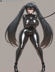 1girls ai_generated angry arms_behind_back azur_lane bdsm big_breasts black_hair bondage collar corset curvy curvy_female curvy_figure female female_focus gagged gagged_female high_heels latex leash leash_and_collar leash_pull red_eyes sexy sexy_body sexy_pose simple_background solo solo_female sweat sweatdrop taihou_(azur_lane) thick_body thick_thighs twintails voluptuous voluptuous_female